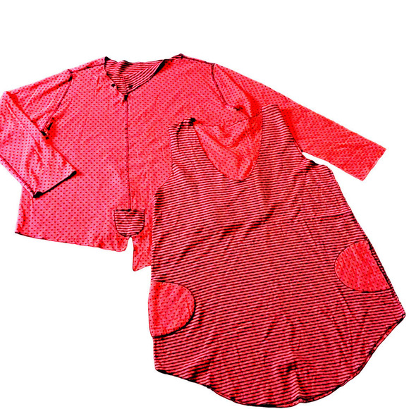 Noblu Lagenlook Red/ black Polka Dot Stripe Sleeveless Top+ Jacket XL PLUS - Picture 1 of 7